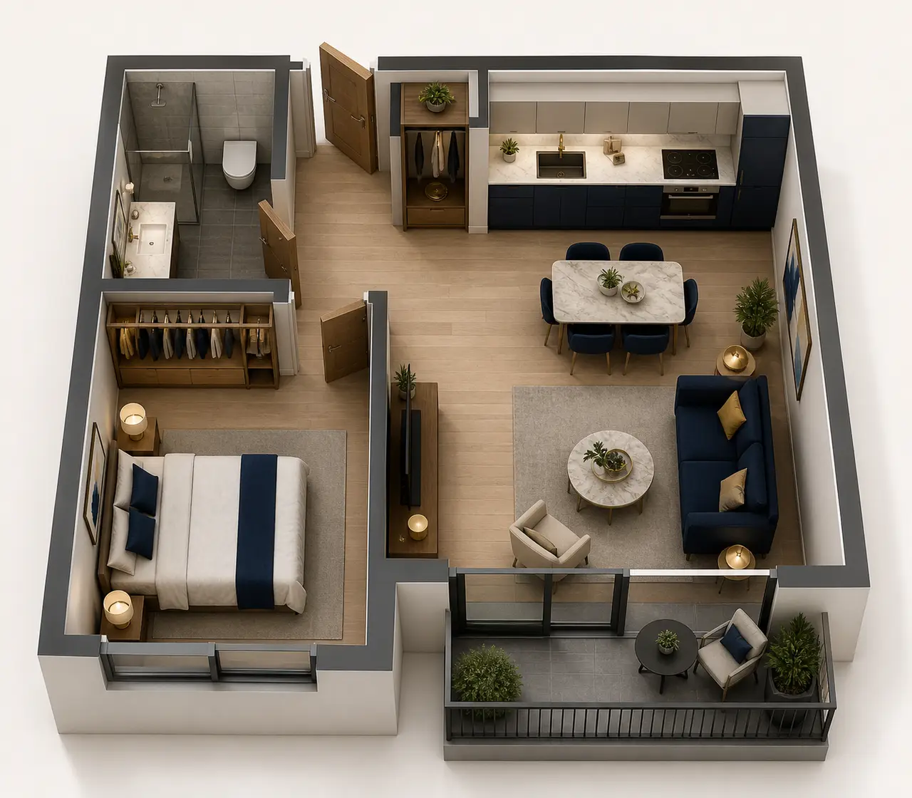 Sobha Hennur 1 BHK Serviced Apartment floor plan study for comparing room relationships